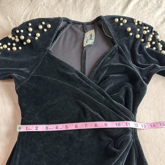 Tadashi Shoji Velvet Wrap Dress with Pearls - Picture 9 of 11